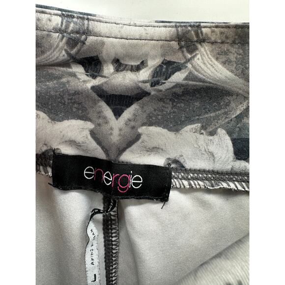 Energie Leggings Women LARGE Black White Floral Print Justine Pull On Cropped - Picture 6 of 11